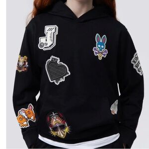 Psycho Bunny Kids Black Hoodie with Fun Patches